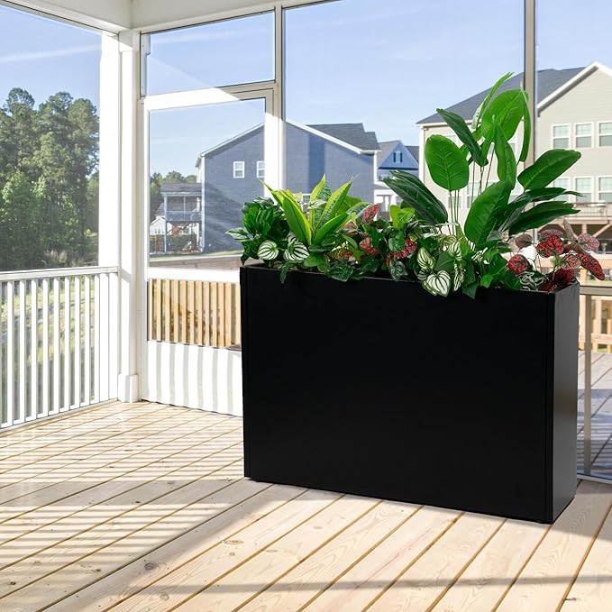 Kozyard 36" x 12" x 24" Metal Rectangular Planter Box Steel Long Box Planter Black Powder Coated Steel Plant Pot All-Weather Use with Partition Panel for Indoor Outdoor for Trees, Plants Flowers-Ruum Studio Home