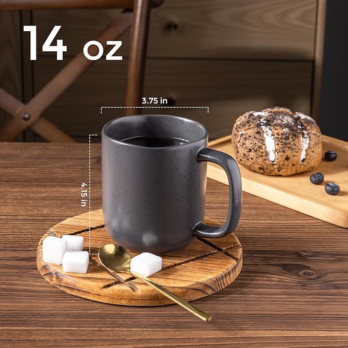 AmorArc 14oz Coffee Mugs Set of 6, Ceramic Coffee Mugs with Large Handle & Wavy Rim for Latte/Hot Cocoa/Tea, Stylish Coffee Cups for Men Women. Oven,Dishwasher&Microwave Safe, Dark Gray-Ruum Studio Home