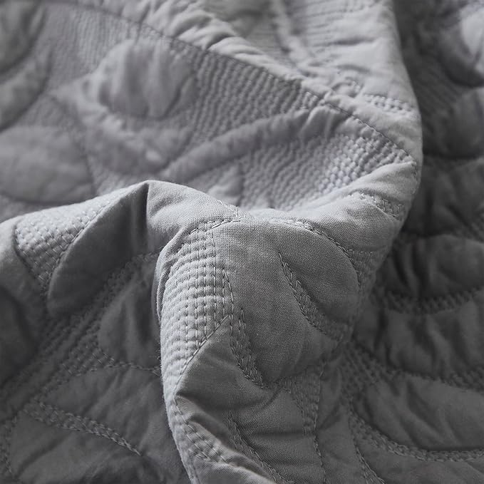 MarCielo 3-Piece 100% Cotton Oversized Bedspread Lightweight Quilt Coverlet Embroidery Farmhouse Bedding Set T0 (Light Grey, Oversized Queen (100"x106"))-Ruum Studio Home