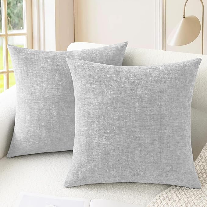 CaliTime Throw Pillow Covers Decorative 18 X 18 Inches Pack of 2 Cozy Chenille Cushion Cases for Couch Sofa Bed Living Room Home Moonbeam Gray-Ruum Studio Home
