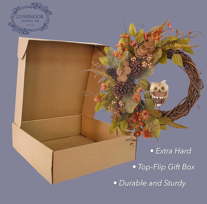 Fall Owl Wreath for Front Door 24 Inch, Autumn Natural Pine Cones Faux Eucalyptus Magnolia Leaf Berry Wreath, Fall Decor for Home Farmhouse Door Wall Window Porch Indoor/Outdoor-Ruum Studio Home