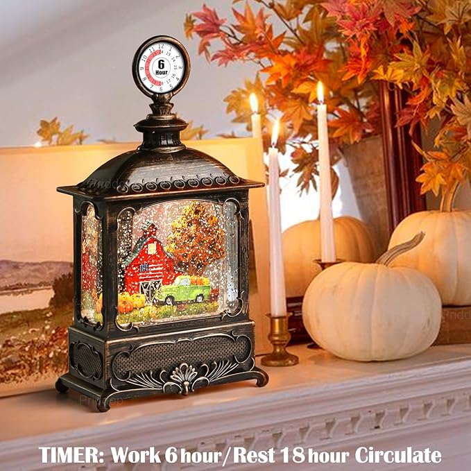 Fall Snow Globe Lantern Fall Decorations for Home Thanksgiving Gifts Autumn Harvest Fall Decor Swirling Glitter Snow Globes Barn Truck Pumpkin Farm-Ruum Studio Home