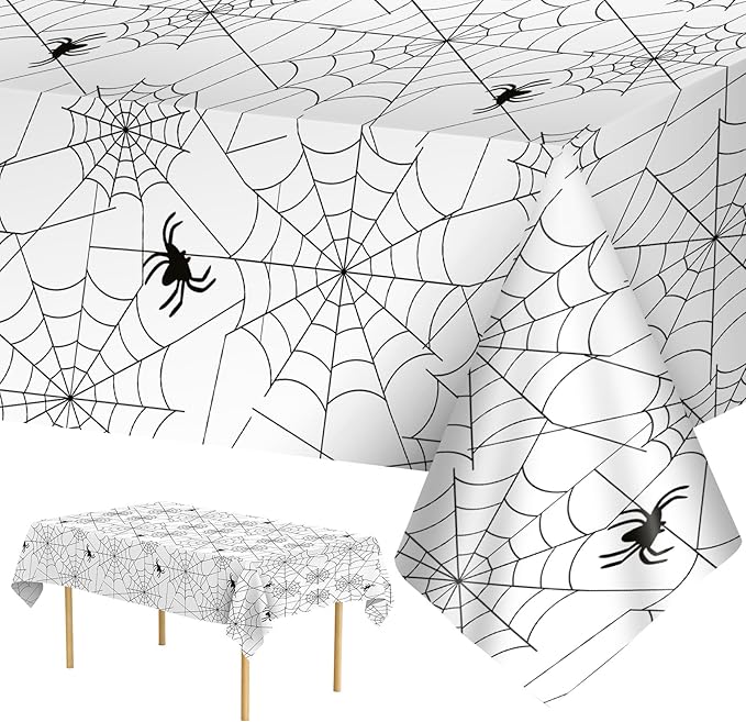 2 Pcs Halloween Tablecloth - Plastic Halloweens Spider Webs Table Cloth, White Disposable Rectangle Spiderweb Table Cover for Halloween Party Decorations Supplies Favors Tables Decor, 108 x 54 Inch-Ruum Studio Home
