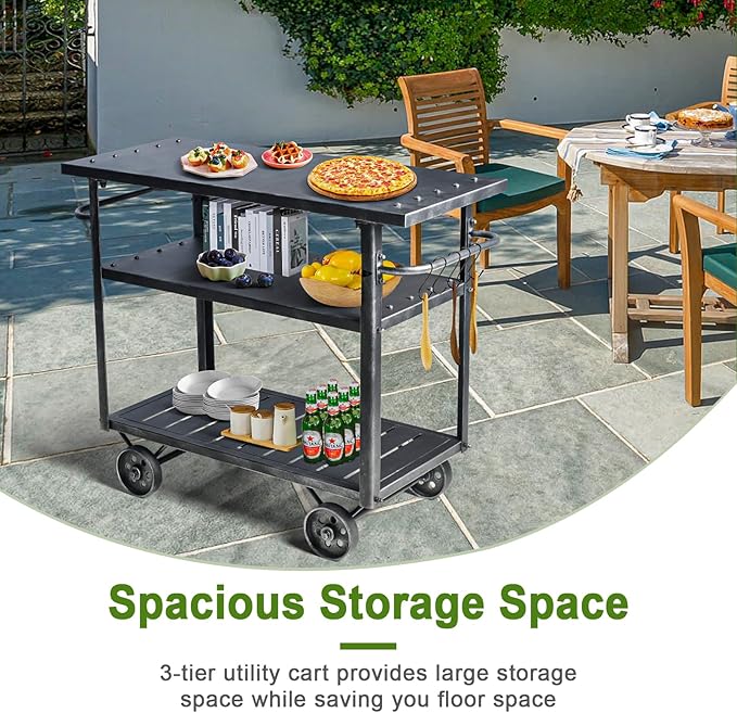 Diwhy Industrial 3 Tier Rolling Utility Storage Cart Wine Beverage, Metal Wine Rack with Wheels Kitchen Bar Dining Room Tea Wine, Serving Cart-Ruum Studio Home