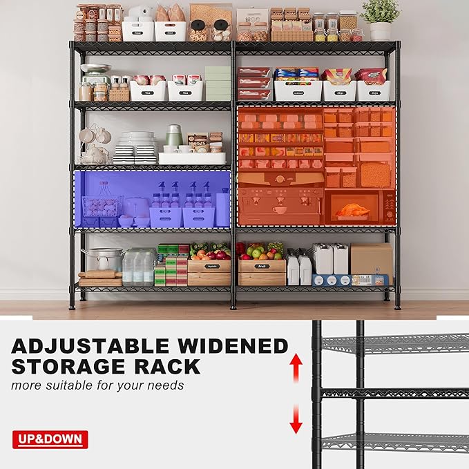 REIBII 1500LBS Storage Shelves Metal Shelving Unit 61.7''W Wire Shelving, 5 Tier Pantry Shelves Kitchen Shelves Adjustable Wire Shelf for Garage Shelving Heavy Duty, 61.7" W*72.4" H*15.8" D-Ruum Studio Home