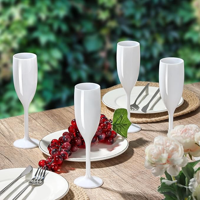 XUWAIDSGN Acrylic Champagne Flutes Toasting Glasses Unbreakable Mimosa Bar Reusable Wine Glasses Vintage Champagne Flutes Stemmed Drinking Cups 5.4 OZ for Christmas Birthday (100, white)-Ruum Studio Home