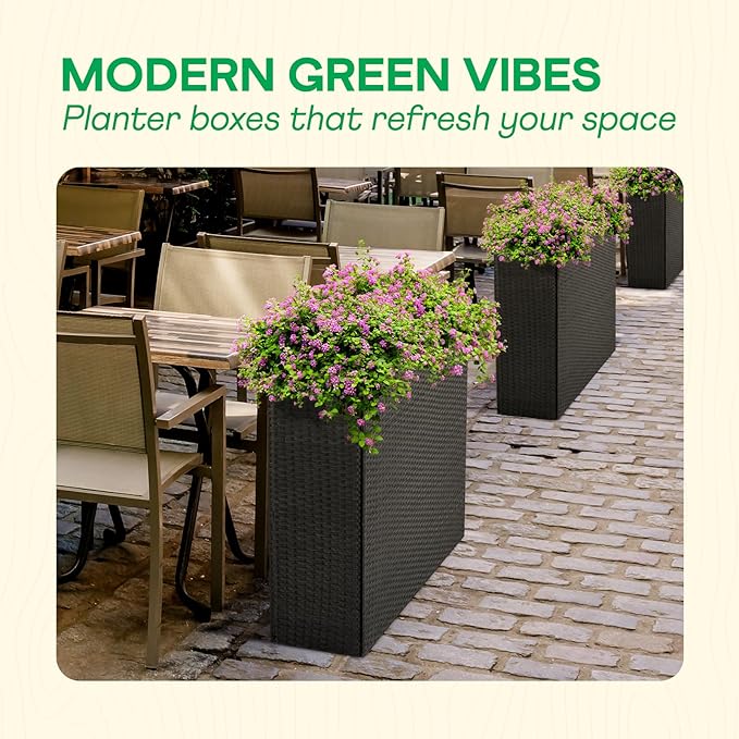 IDZO All Weather Wicker Planter Raised Garden Bed, 24 in Tall Round Rattan Flower Pots, Durable Self-Watering Indoor Outdoor Wicker Planters for Porch Patio Balcony-Ruum Studio Home
