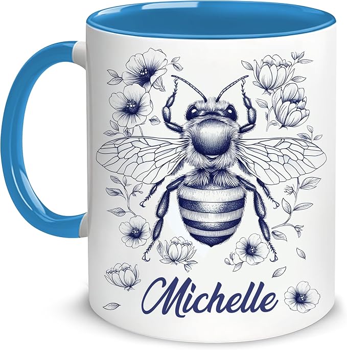 Hyturtle Personalized Floral Bee Mug - Bee Keeper Gifts For Women Lovers Teacher - Honey Gifts For Beekeeper Farmer On Birthday - Queen Honeycomb Decor - Custom Coffee Cup Ceramic Mug 11 Oz 15 Oz-Ruum Studio Home