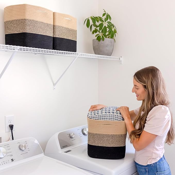 NaturalCozy Storage Cubes 11 Inch Cotton Rope Woven Baskets for Organizing, 3-Pack | Cube Storage Bin | Square Storage Baskets for Shelves Organizer, Classroom, Kids Toy Bins, Closet, Baby Nursery-Ruum Studio Home