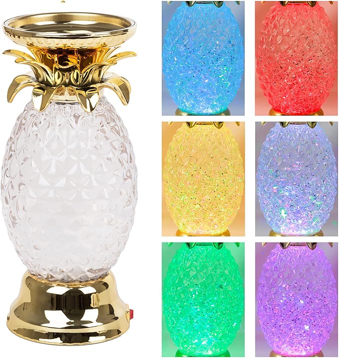 YAKii 9.5" Pineapple LED Color Changing Shine Lava Lamp,Swirling Water Waves Lamp Kid Safe Battery/USB Cable Operated,Table Lamp Candle Holder Table Decoration Gold-Ruum Studio Home