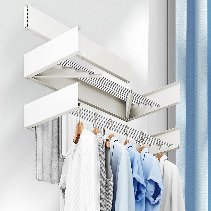 Drying Rack Clothing,Clothes Drying Rack Wall Mounted,Collapsible Hanging Racks for Laundry,Laundry Drying Rack,Wall Mounted Clothes Rack(31.5"-White) (White, 31.5 Inch)-Ruum Studio Home