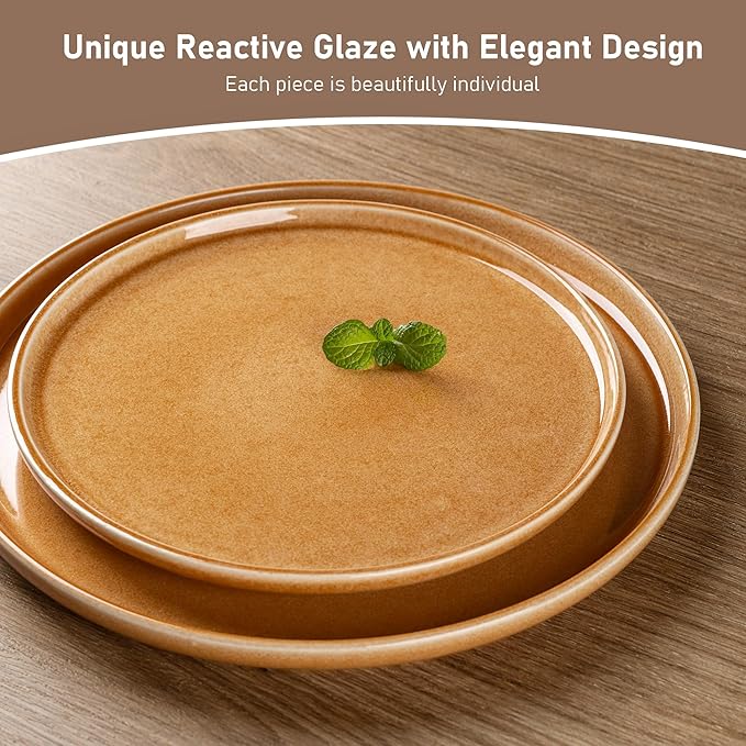 GBHOME Ceramic Dinnerware Sets for 4, 12 Pieces Stoneware Plates and Bowls Sets, Scratch Resistant Dishes, Dishwasher & Microwave Safe, Reactive Glaze-Amber-Ruum Studio Home
