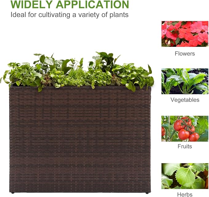 LEWIS&WAYNE Large Rectangular Block Planter Box Handmade Wicker Tall Planters for Outdoor Plants with Removable Liners Modern Planter for Indoor Outdoor Patio Deck - Brown, 38''x11''x30''-Ruum Studio Home