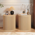 AVZEAR Small Round Side Table Fluted Night Stand Set of 2, Modern Boho End Table with Storage, Circle Bedside Tables Wood Nightstands for Small Spaces, Living Room, Bedroom (Nature)-Ruum Studio Home