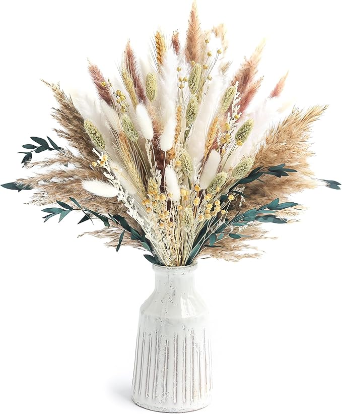 126pcs Dried Pampas Grass Decorations, Dried Flowers, Dried Bouquet in Vase, Reed Grass Bouquet for Boho Floral Wedding, Rustic Farmhouse Decor. (Vase Not Included)-Ruum Studio Home