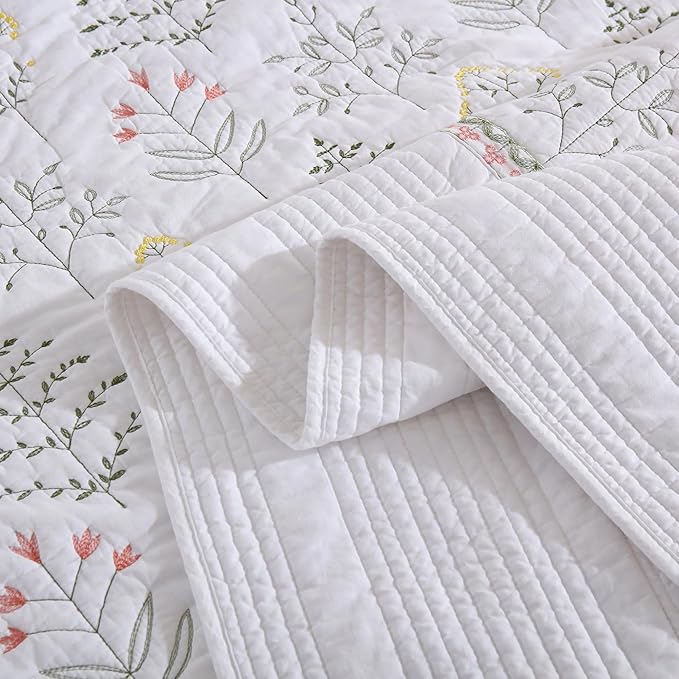 MarCielo 3-Piece 100% Cotton Oversized Bedspread Lightweight Quilt Coverlet Embroidery Farmhouse Bedding Set(TL Floral White,Oversized King (118"x106"))-Ruum Studio Home