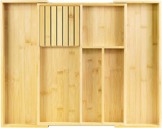 VaeFae Bamboo Kitchen Drawer Organizer, Wooden Utensil Tray with Multiple Compartments, Cutlery and Silverware Storage-Ruum Studio Home