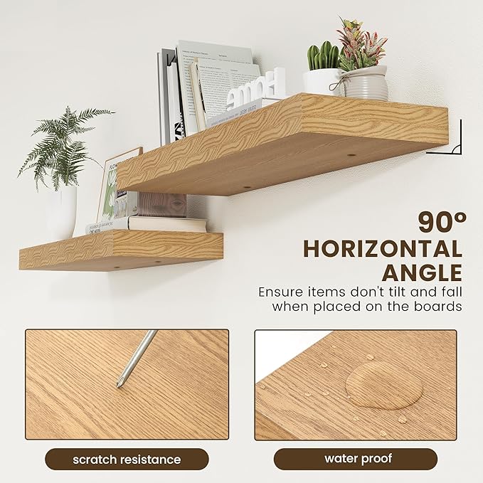 Deep Floating Shelves for Wall, 35.4W x 11.6D Rustic Large Wall Shelves Set of 2, 11.6 Inch Deep Oak Shelves 35.4 Inches Long, Bookshelf Laundry Shelf TV Shelf-Ruum Studio Home