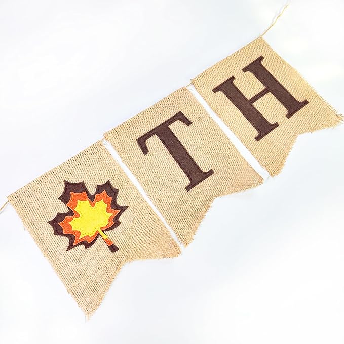 Thanksgiving Maple Leaf Burlap Pennant Banner Flag Felt Give Thanks Sign and Maple Leaf Pattern with Fall Color Ribbon for Thanksgiving Day Fall Autumn Harvest Birthday Party Decorations Supplies-Ruum Studio Home