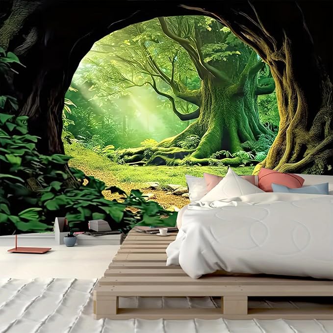 FENDROM Tree Cave Tapestry,Misty Forest Fairy Tale Wall Hanging Natural Jungle Sunshine Through Scenery Aesthetic tapestries for Living Room Bedroom Office Spring Decoration-Ruum Studio Home