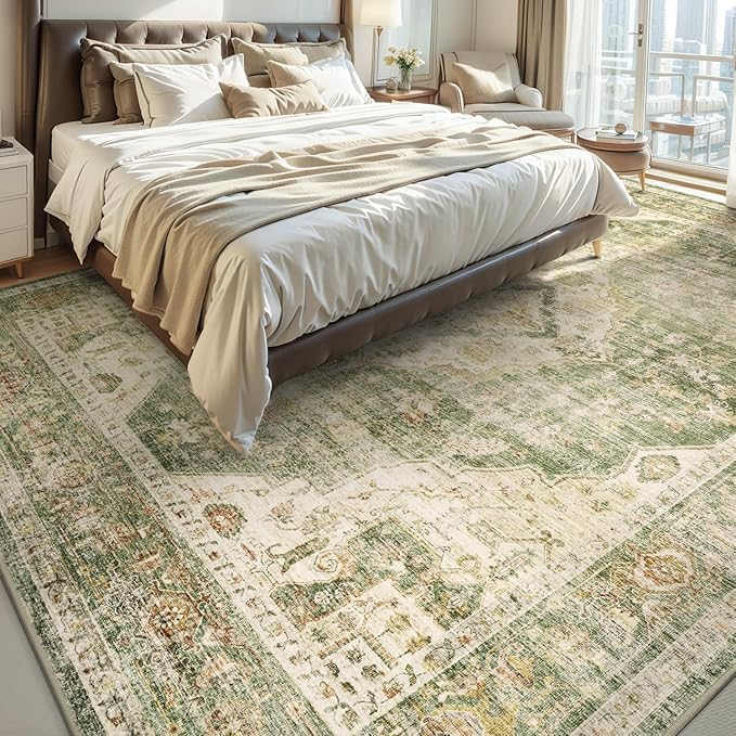AMOAMI-6FT Round Rug-Rugs for Living Room-Vintage Soft Olive Green Rugs for Bedroom-Non Slip Circle Rug-Machine Washable Rug for Dining Room Living Room Bedroom Office Under Table-Ruum Studio Home