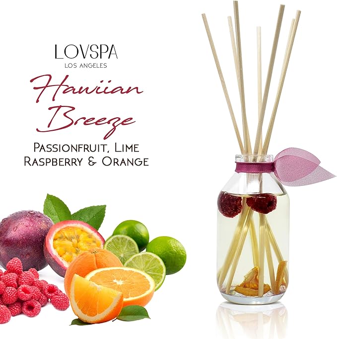 LOVSPA Reed Diffuser Set, Hawaiian Breeze Scented Oil Diffuser with Sticks, Home Fragrance Accessories for Bathroom Shelf Decor, Aroma Diffusers for Home or Office Desk, USA Made-Ruum Studio Home