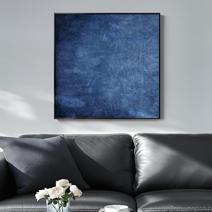 Framed Navy Blue Modern Abstract Wall Art, Canvas Paintings Artwork for Walls, Minimalist Blue Art Prints Pictures for Living Room, Hallway, Bedroom, Office, Bathroom Wall Decor -24x24 Inch-Ruum Studio Home