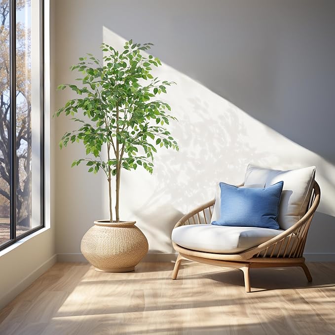 Tall UV Resistant Ficus Tree Artificial，5ft(60in) Faux Ficus Tree with Realistic Smooth and Shiny Leaves， Fake Trees Indoor Outdoor for Home Office Living Room Bedroom Foyer Porch Decor.-Ruum Studio Home