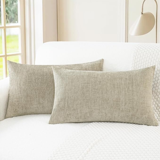 CaliTime Throw Pillow Covers Decorative 16 X 26 Inches Pack of 2 Cozy Chenille Cushion Cases for Couch Sofa Bed Living Room Home Light Taupe-Ruum Studio Home
