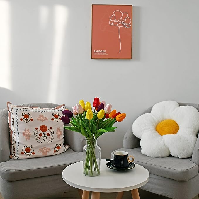 Mandy's Artificial Tulips 20 Stems Multicolor PU Faux Flowers for Wedding Home Decor 13.5 Inch-Ruum Studio Home