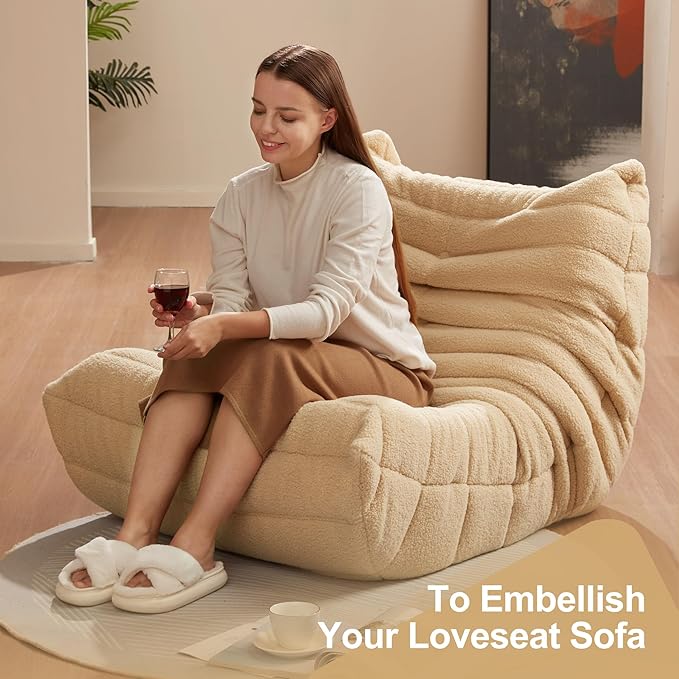 Bean Bag Chairs for Adults Giant Bean Bag Chair Memory Foam BeanBag Chair Big Bean Bag Sofa with Filler Faux Fur Fireside Beanbags Lazy Sofa for Living Room Bedroom Dorm Office (Khaki Teddy)-Ruum Studio Home