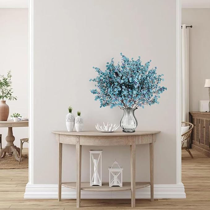 Sggvecsy 15 Pcs Babys Breath Artificial Flowers Gypsophila Bouquets Bulk Real Touch Fake Silk Flowers for Home DIY Floral Arrangement Table Centerpiece Fall Thanksgiving Autumn Decoration (Fall Blue)-Ruum Studio Home
