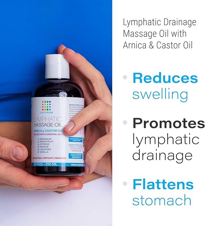 Lymphatic Drainage Massage Oil with Arnica & Cold Pressed Castor Oil I Post Surgery Recovery & Post Liposuction, BBL, 360 Lipo, Tummy Tuck I Fibrosis Treatment, Body Detox I 8.5 Oz by Bruizex-Ruum Studio Home