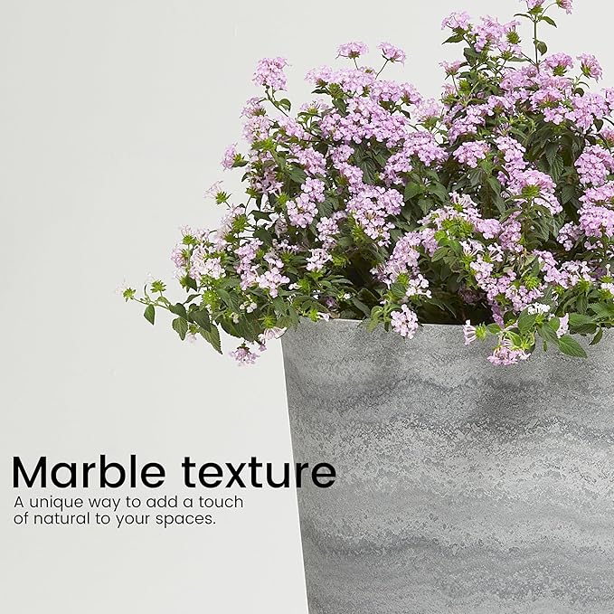 Worth Garden 2-Pack Grey Matte Texture Round Tapered Planter - 24.5" H. Tall Plastic Plant Pots with Drain Hole for Indoor Outdoor - Modern Decorative Flower Pots for Front Porch, Patio, Deck-Ruum Studio Home