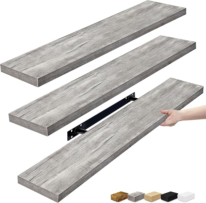 Sorbus Floating Shelves for Wall - 35 Inch Long Bathroom Shelves, Wall Decor for Bedroom, Kitchen, Living Room & Book Storage - Mounted Floating Shelf with Invisible Brackets (Gray, 3 Pack)-Ruum Studio Home