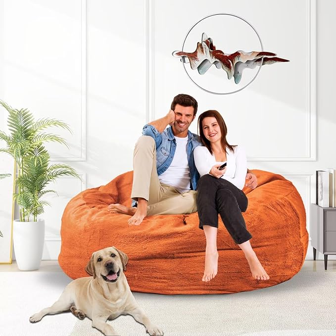Bean Bag Chair for Adults 4FT,Soft Removable Cover for Teens/Girls Bedroom,Fluffy Giant Round Floor Beanbag Lounger Chairs (No Filler,Orange)-Ruum Studio Home
