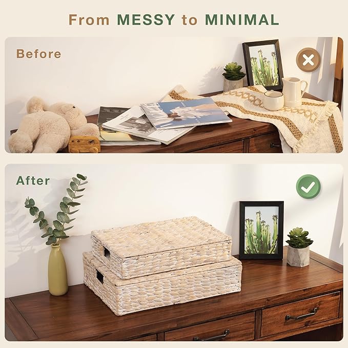 Set of 2 Decorative Storage Boxes With Lids for Home Decor, Shelves-Ruum Studio Home