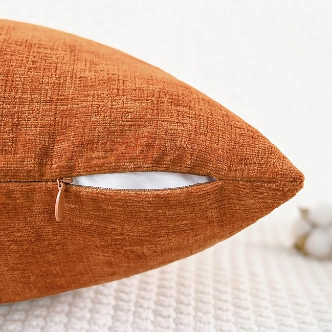 CaliTime Fall Throw Pillow Covers Decorative 24 X 24 Inches Pack of 2 Cozy Chenille Cushion Cases for Couch Sofa Bed Living Room Home Burnt Orange-Ruum Studio Home