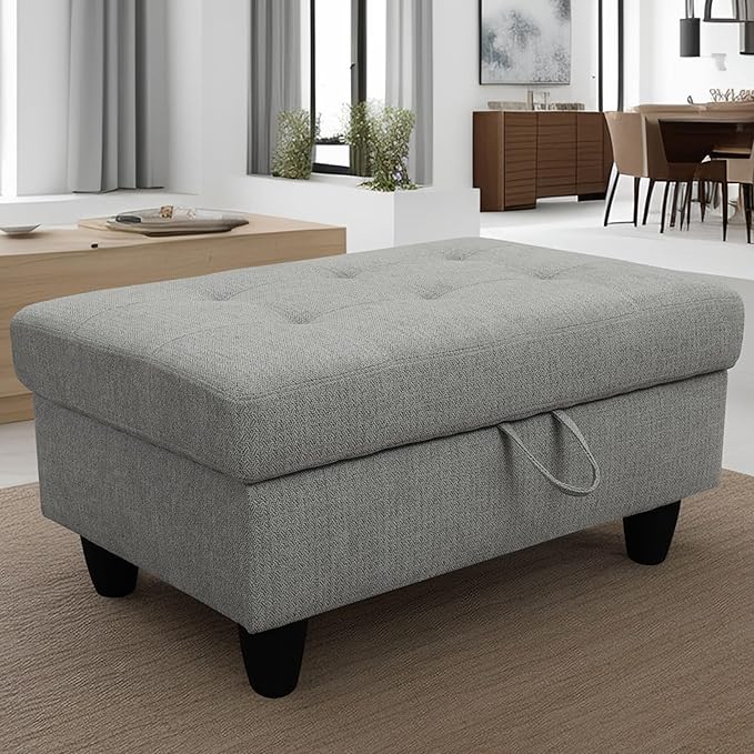Ottoman Rectangular Storage Ottoman Bench, Flannel Footrest Stool Footstool with Lid for Living Room, Bedroom, Entryway, Gray, 35"x23.5"x17.5"-Ruum Studio Home