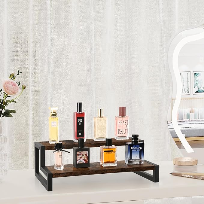 YINMIT Tiered Display Stand Riser Shelf, Wooden Spice Rack Organizer for Countertop, 2 Tier Kitchen Counter Shelf-Ruum Studio Home