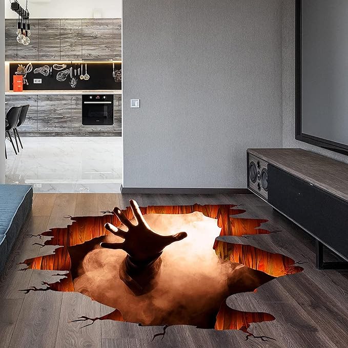 Scary Halloween Floor Decals 3D Stickers for Wall, Ghost Hand Scratching Art Decorations, Removable Vinyl Decor Posters for Bar Pub Spooky Party Supplies-Ruum Studio Home