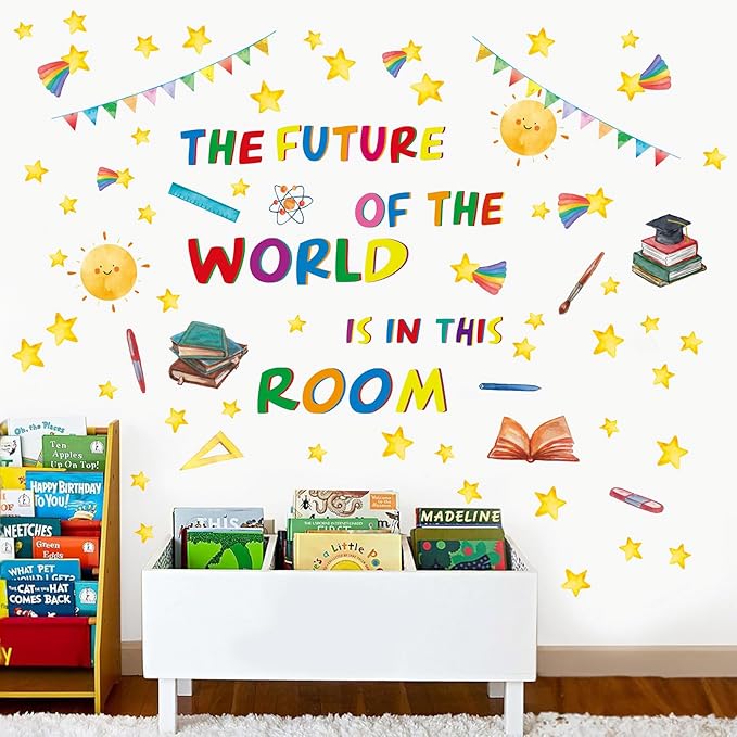 Colorful Inspirational Quote Wall Decals,The Future of The World is in This Room Stickers,Positive Classroom Wall Decals,Motivational Window Sticker for Classroom School Room Playroom Nursery-Ruum Studio Home