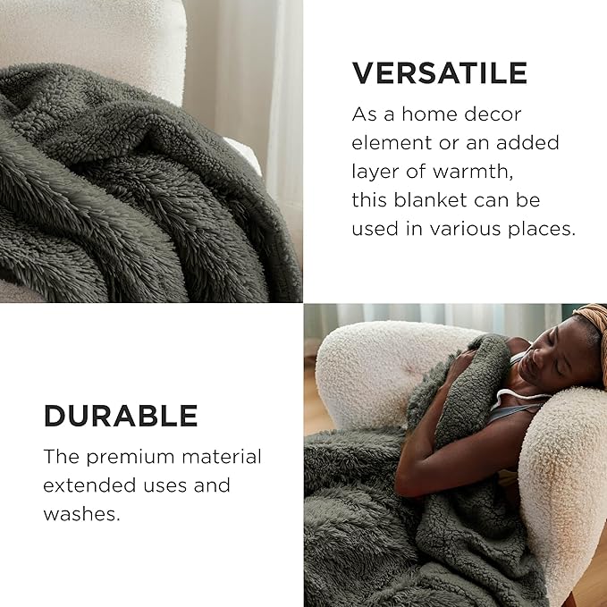 Bedsure GentleSoft Fluffy Olive Green Blankets Queen Size for Bed, Thick Sherpa Faux Fur Fleece Fuzzy Plush Winter Warm Soft Queen Blankets, Bedroom Olive Green Decor Cozy Gifts for Women Men, 90x90-Ruum Studio Home
