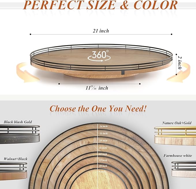 21" Lazy Susan Oak Wood Turntable Organizer for Cabinet, Farmhouse Round Wooden Large Lazy Susan Organization and Storage for Dining Table, Pantry, Kitchen, Countertop, Cupboard, Home Decor-Ruum Studio Home