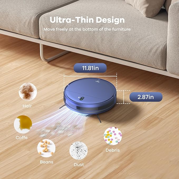 ZCWA Robot Vacuum and Mop Combo,2.4GHz WiFi Link Vacuum Robot,4 Cleaning Mode Robotic Vacuums Cleaner,APP/Remote Aspiradora Robot,Self-Charging Robot Vacuum for Pet Hair,Stains,Carpets,Corner-Ruum Studio Home