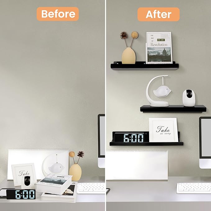 upsimples Acrylic Shelves for Wall Decor, 15" Display Shelf Perfume Organizer for Bathroom, Bedroom, Living Room, Floating Bookshelves for Kids, Black, 2 Pack-Ruum Studio Home