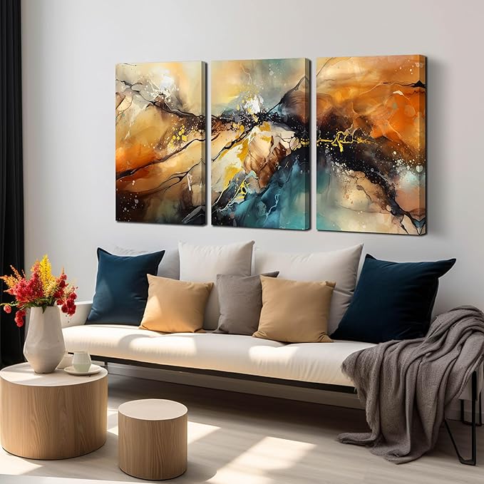 Abstract Wall Canvas Art for Living Room - Modern Art Work for Office Walls - 3 Piece Pictures Wall Art Size 16" x 24"-Ruum Studio Home