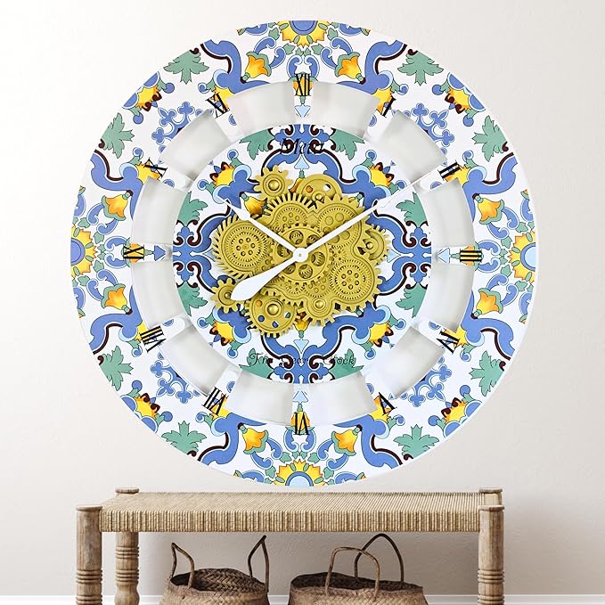The Gears Clock Wall Clock Italy Collection with Moving Gears (Meta, 36 inch Round)-Ruum Studio Home