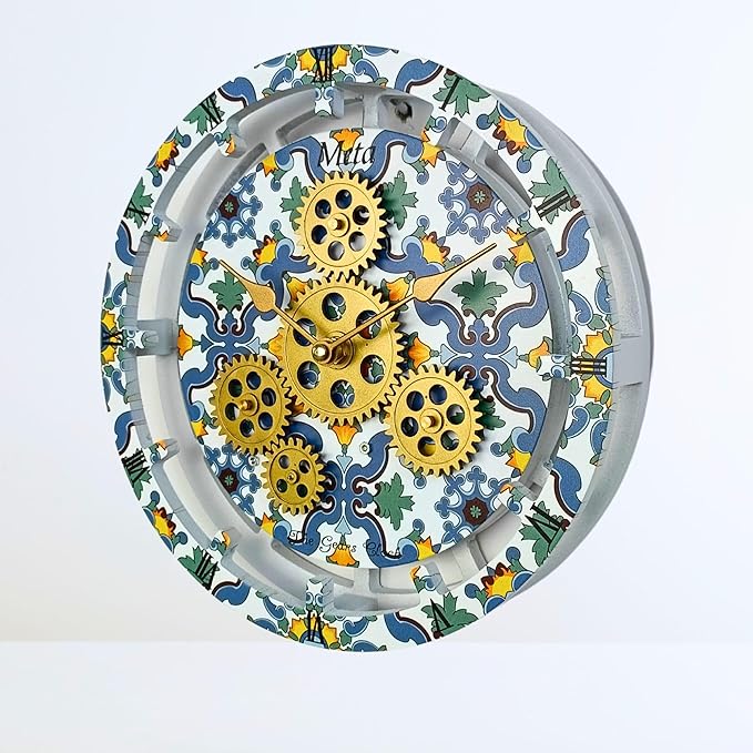 The Gears Clock Wall Clock Italy Collection with Moving Gears (Meta, 10 inch Round)-Ruum Studio Home