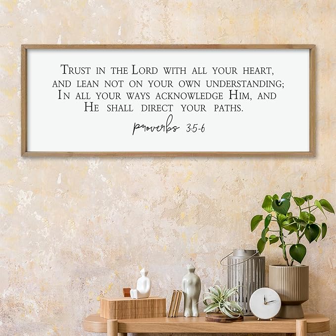 LuZhiQiang Trust in the Lord With All Thine Heart Wall Decor Art 40"×15" Bible Verse Proverbs 3:5-6 Sign Scripture Christian Large Wood Framed Hanging (Wood)-Ruum Studio Home